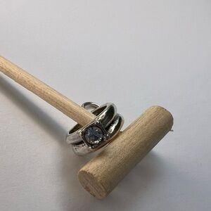 Vintage Silver-Tone Engagement Ring Charm Pendant with Clear CZ